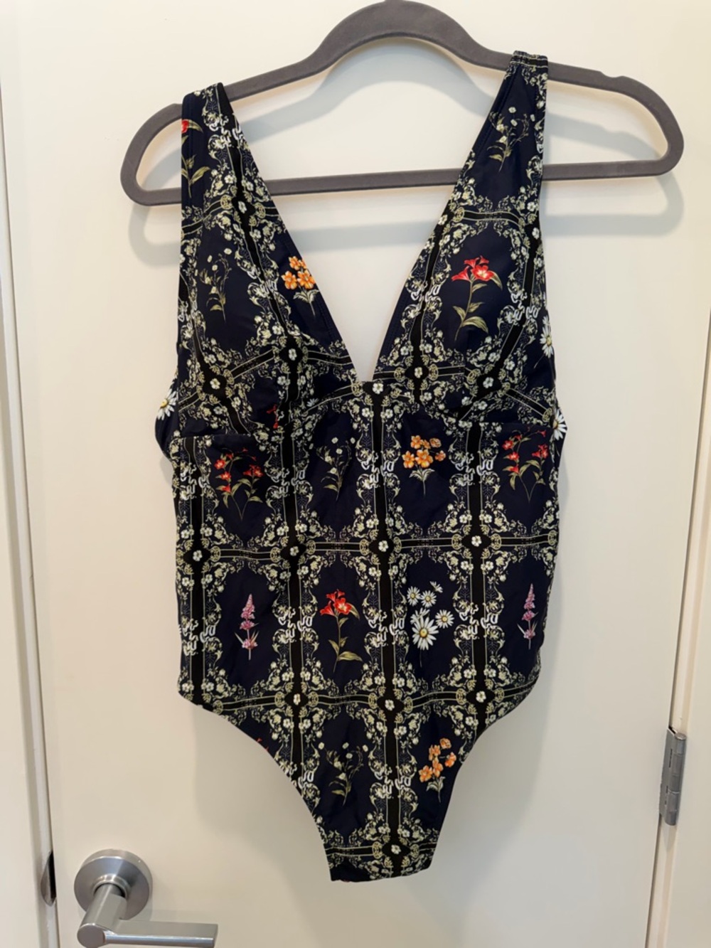 Agua Bendita Navy Floral V-Neck One-Piece Swimsuit